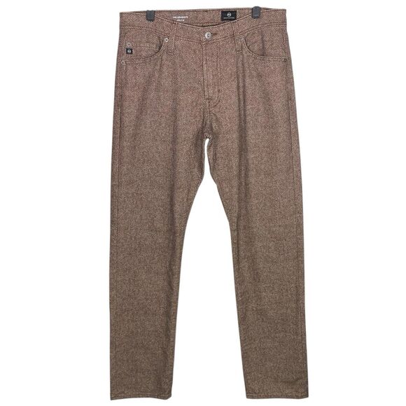 AG Jeans Adriano Goldschmied Pants Mens 32 Brown Graduate Herringbone Preppy NEW